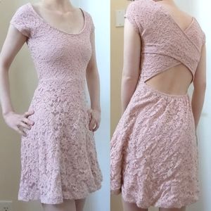 Blush Pink Minidress With Floral Lace Pattern